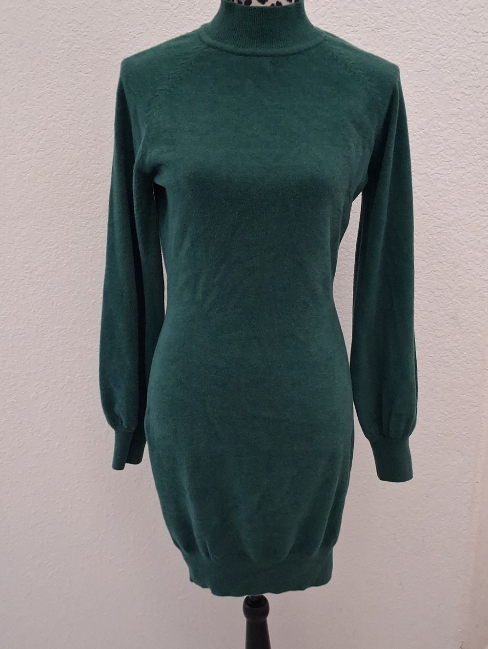 NWT Exlura Green Knit Long Sleeve Mock-neck Cozy,Stretch Sweater Dress. (L)